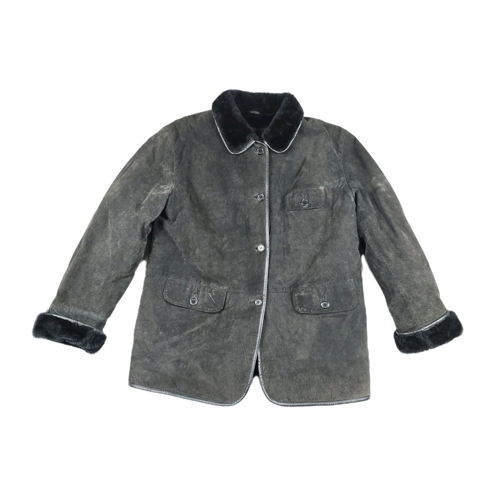 Basic Editions Women's Medium Button Front Brown Winter Jacket Leather Suede‎
